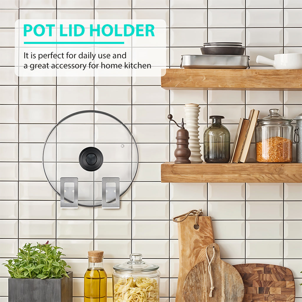 HASTHIP 4Pcs Wall Pot Lid Holders Rackets Pre-punched Hole Design Stainless Pot Lid Organizer Holder Space Saving Kitchen Utility Wall Brackets for Pot Lids, Pan, Chopping Board