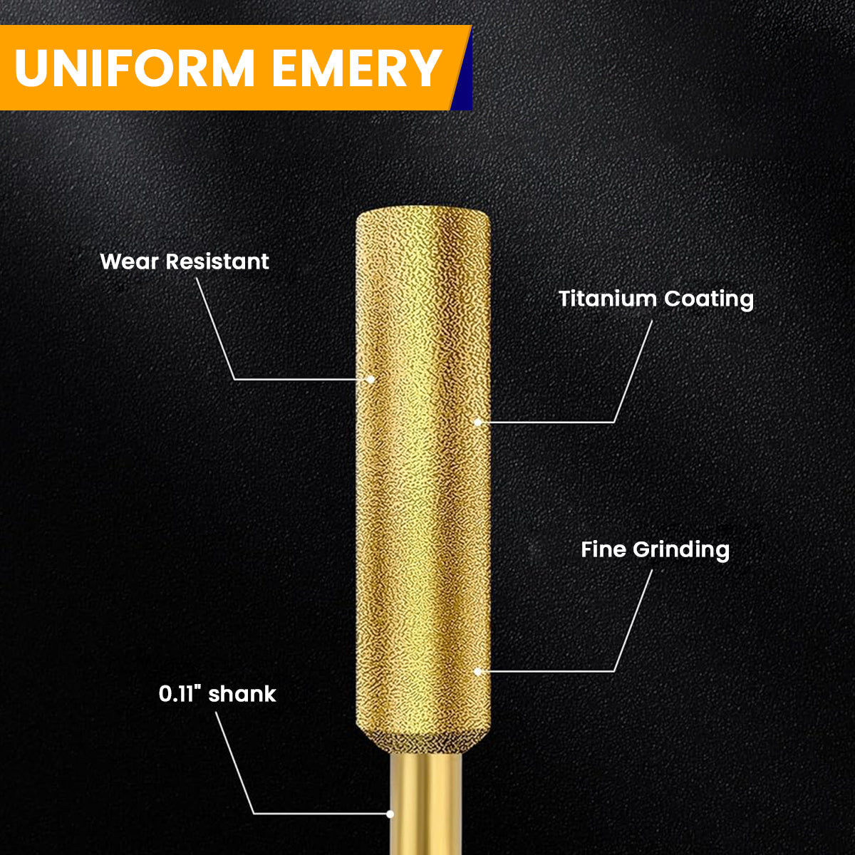 Serplex 12Pcs Chainsaw Sharpener Bits Titanium Plated High Hardness Sharpening Attachments for Chainsaw Chain 4/4.8/5.5mm dia Coarse Emery Sharpening Bits for Electric Power Tools Rotary Tools