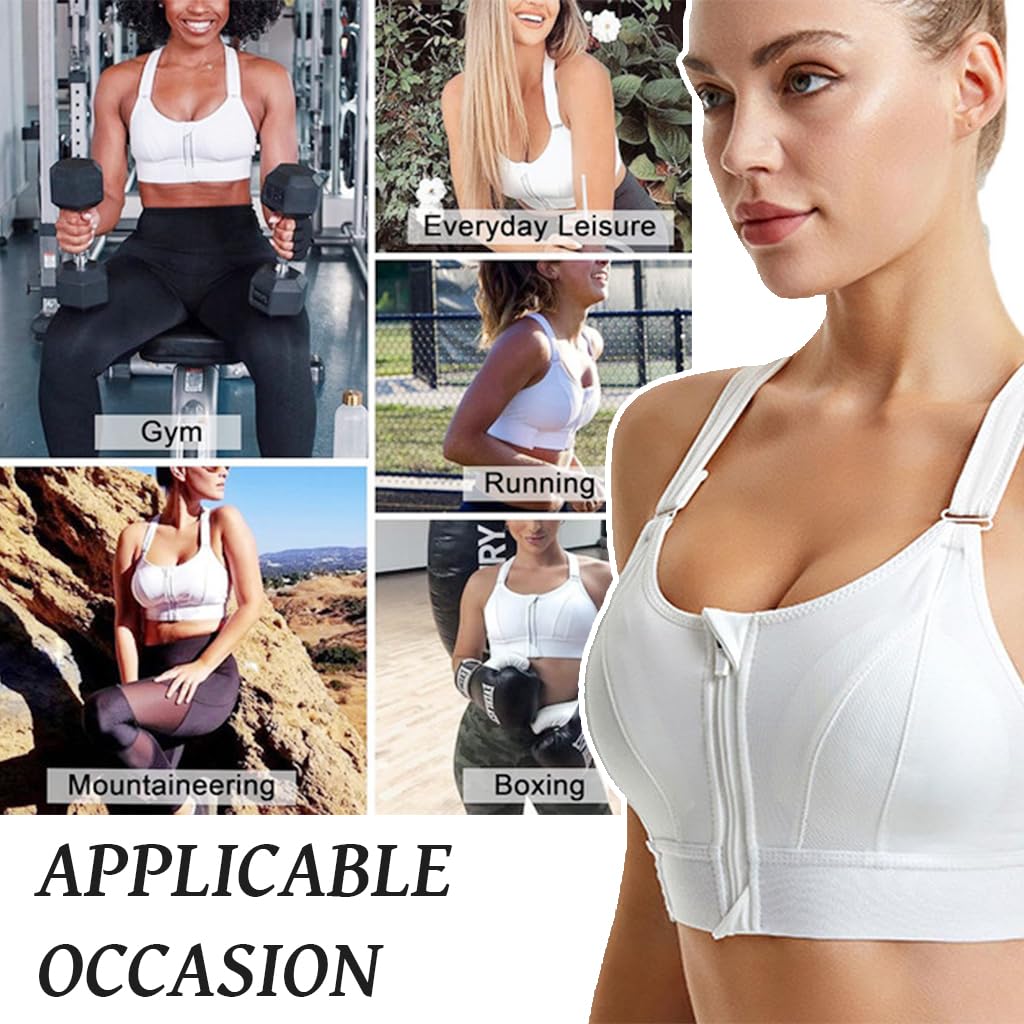 PALAY Sports Bra Women Zip-up Sports Bra for High-impact Activities One Piece Breast Pads Adjustable Sports Bra Fashion Racerback Sports Bra for Running, Cycling, Aerobics, Boxing, XL