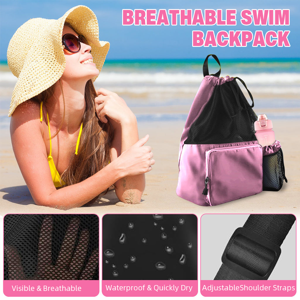 Proberos Drawstring Swimming Bag, 30L Quick Dry Mesh Beach Bag Drawstring Backpack Swimming Gear Bag Lightweight Drawstring Bag Multifunctional Outdoor Bag for Riding, Hiking, Swimming, Camping