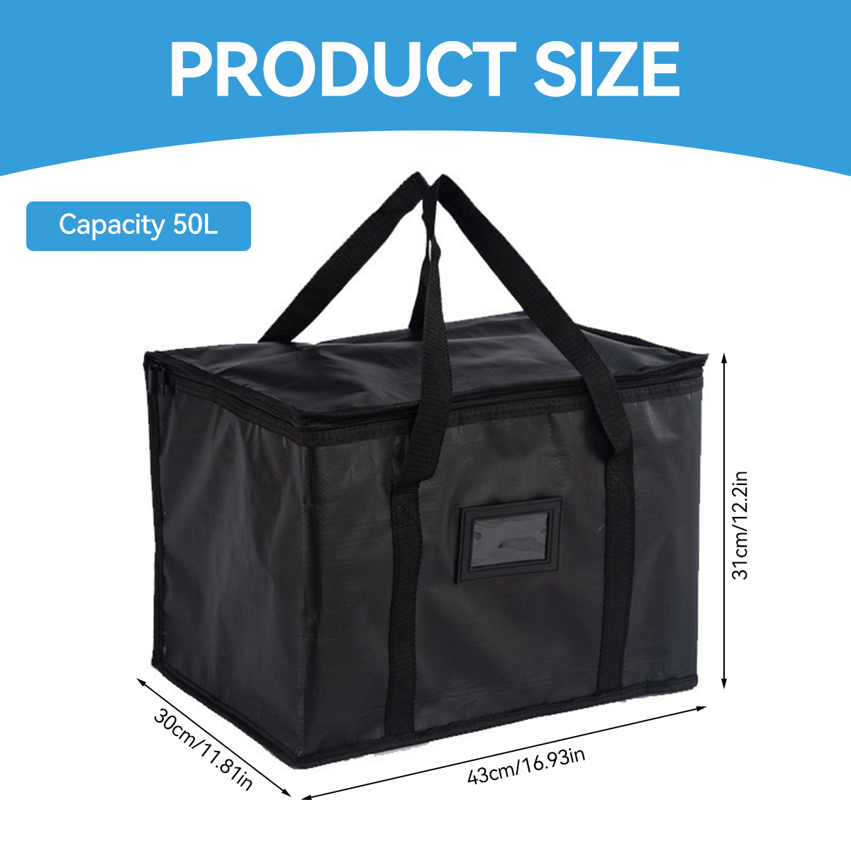 ZIBUYU Insulated Grocery Shopping Bags, Black, Reusable Bag,Thermal Zipper,Collapsible,Tote,Cooler,Food Transport hot and Cold,Camping,Recycled Material delivery Groceries
