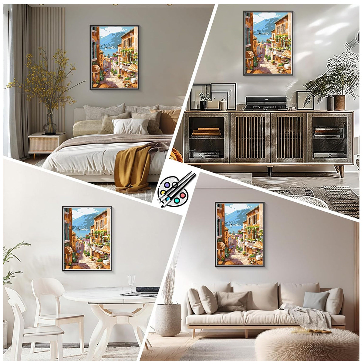 HASTHIP DIY Paint by Numbers Kit for Adults, Pre-Framed European Town Scenery Canvas with Acrylic Paints & Brushes, Beginner-Friendly Art Kit for Wall Decor & Gift, Home DIY Oil Painting, 16x20 Inch