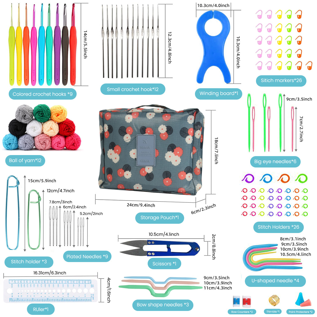 HASTHIP 130PCS Crochet Kit for Beginners Adults, Upgraded Hanging Crochet Set with Crochet Yarn for Crocheting, Ergonomic Soft Grip & Knitting Crochet Starter Kit for Knitting Craft