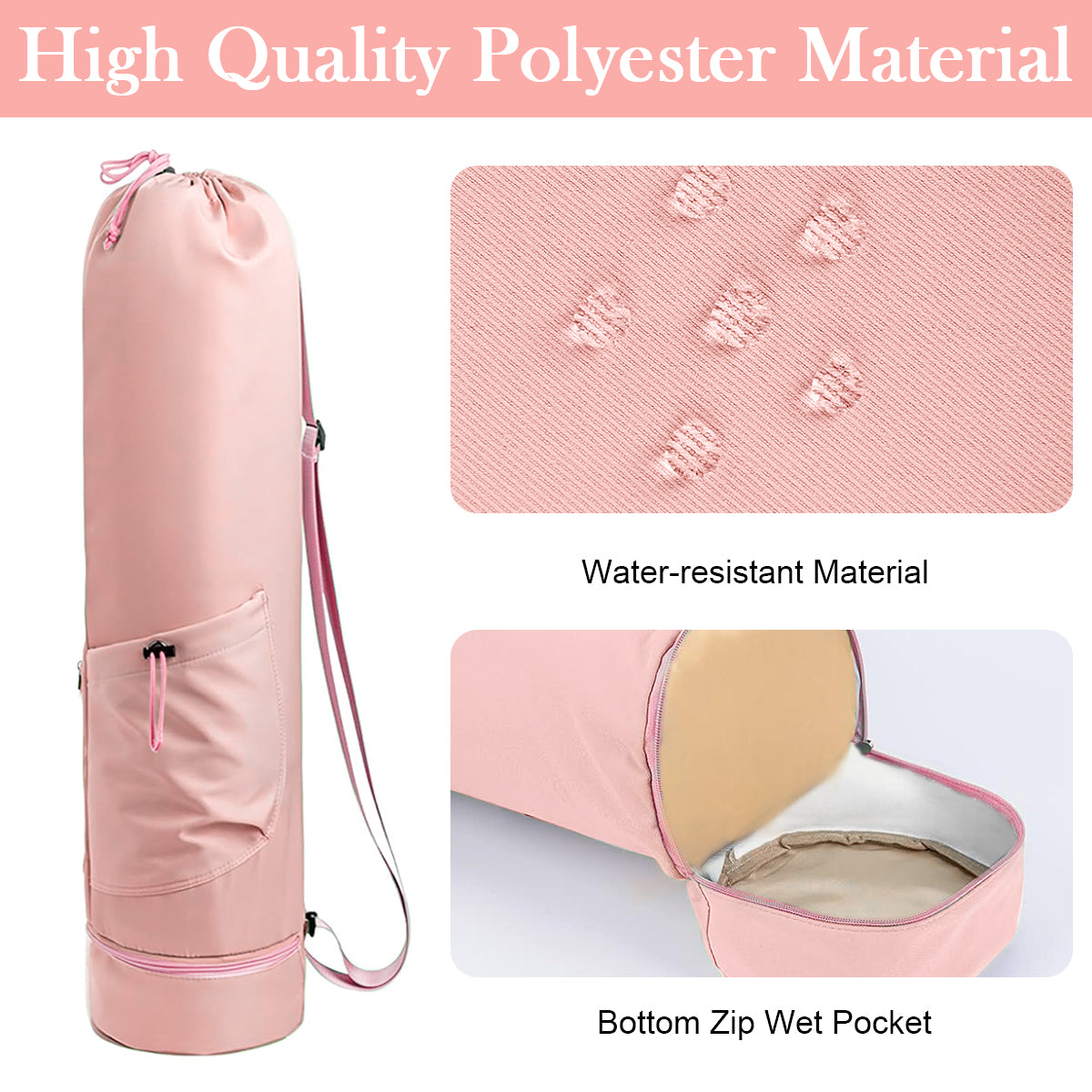 Proberos Yoga Mat Bag Carry Bag with Bottom Storage Compartment Waterproof Drawstring Yoga Mat Storage Bag Shoulder Carry Bag Yoga Fitness Shoulder Bag7.5x31inches
