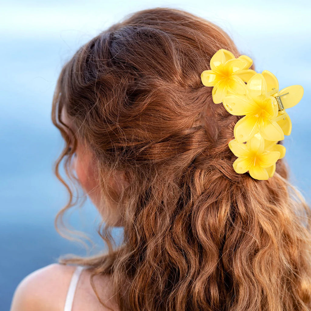 MAYCREATE 4Pcs Flower Claw Clip Hawaiian Flower Hair Clutcher for Women Large Plumeria Hair Clips for Thin Thick Hair Boho Beach Banana Clips Claw Clips Gifts Hair Accessories for Women, Girls
