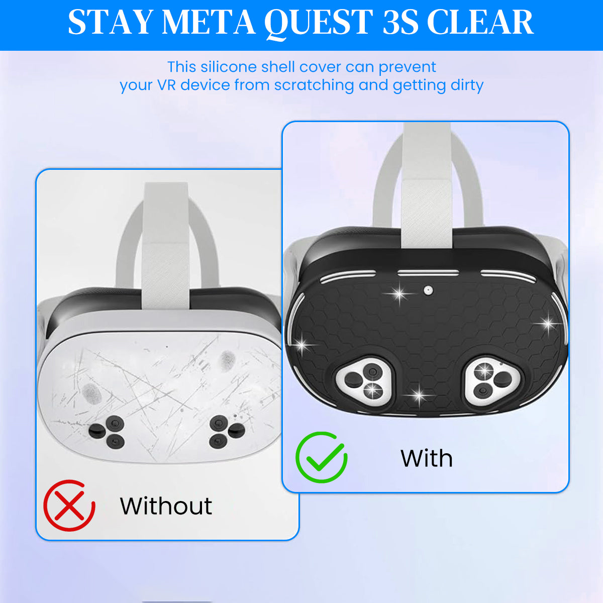 ZORBES Skin Cover for Meta Quest 3S VR Headset Anti-Scratch Silicone Cover Anti-Slip Honeycomb Pattern Design Snug Fit Protective Cover VR Headset Accessories, Only Cover