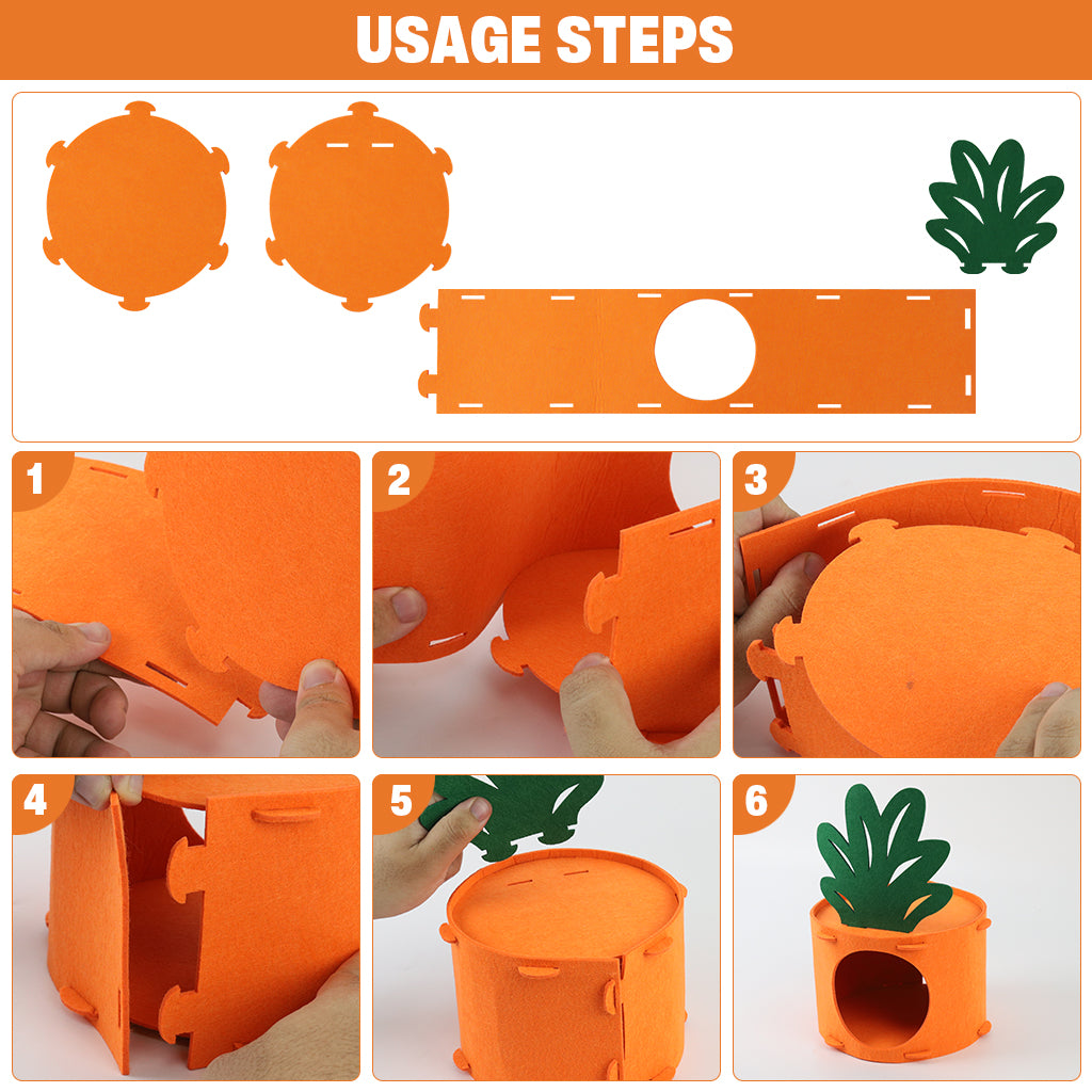 Qpets Hamster House Rabbit House, Felt Carrot Bunny House Cute Guinea Pig House Small Pet Hideout, DIY Assembly Washable & Detachable Small Pet House Play Cave for Hamsters, Mice, Rabbits -17X13.5CM