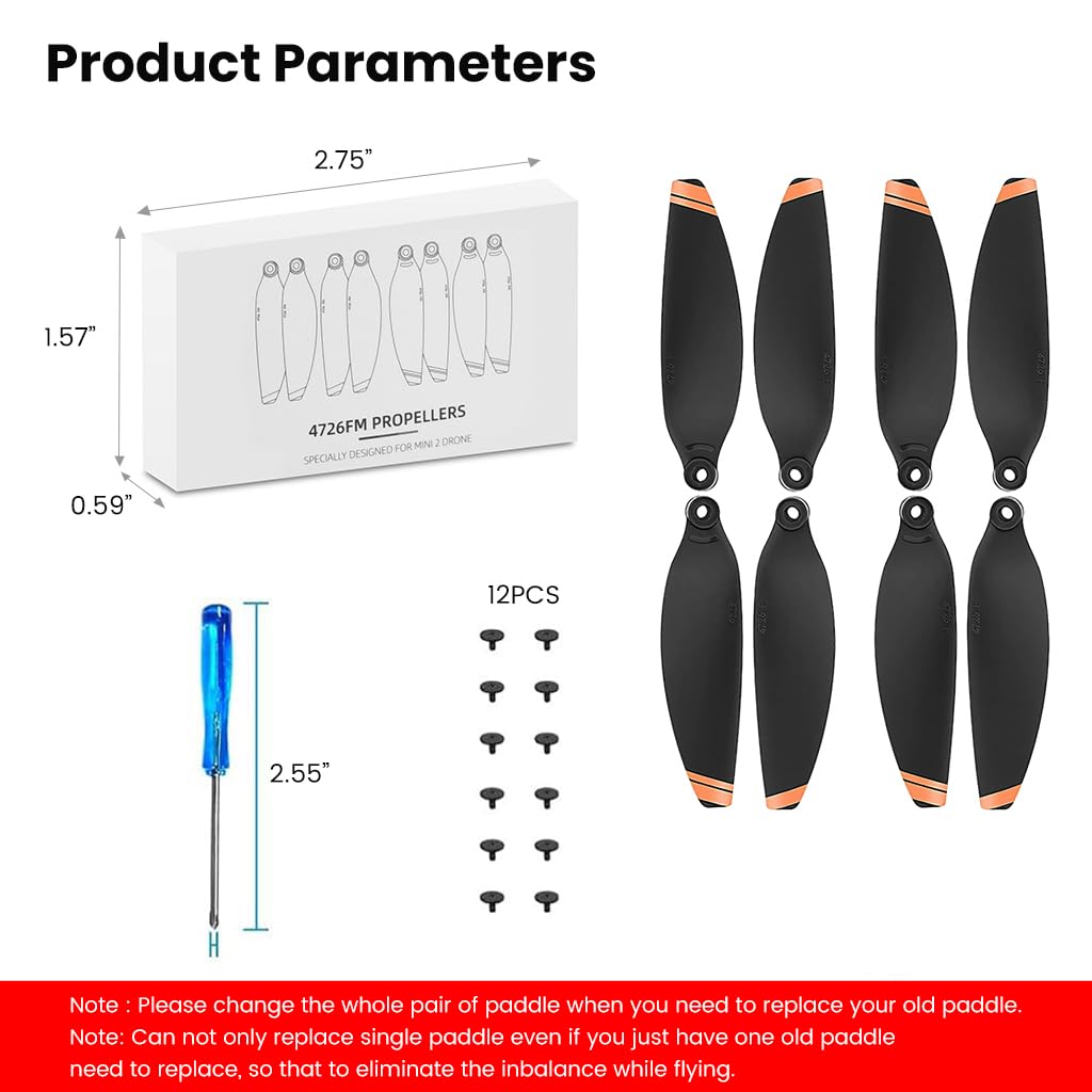ZORBES DJI Mini 2 Propeller 8pcs DJI Mini 2 Propeller Blades Replacement for DJI Mini 2, Ultral Lightweight Silent Flight Propeller Set with Screwdriver and 12 Screws, No DJI Mini 2