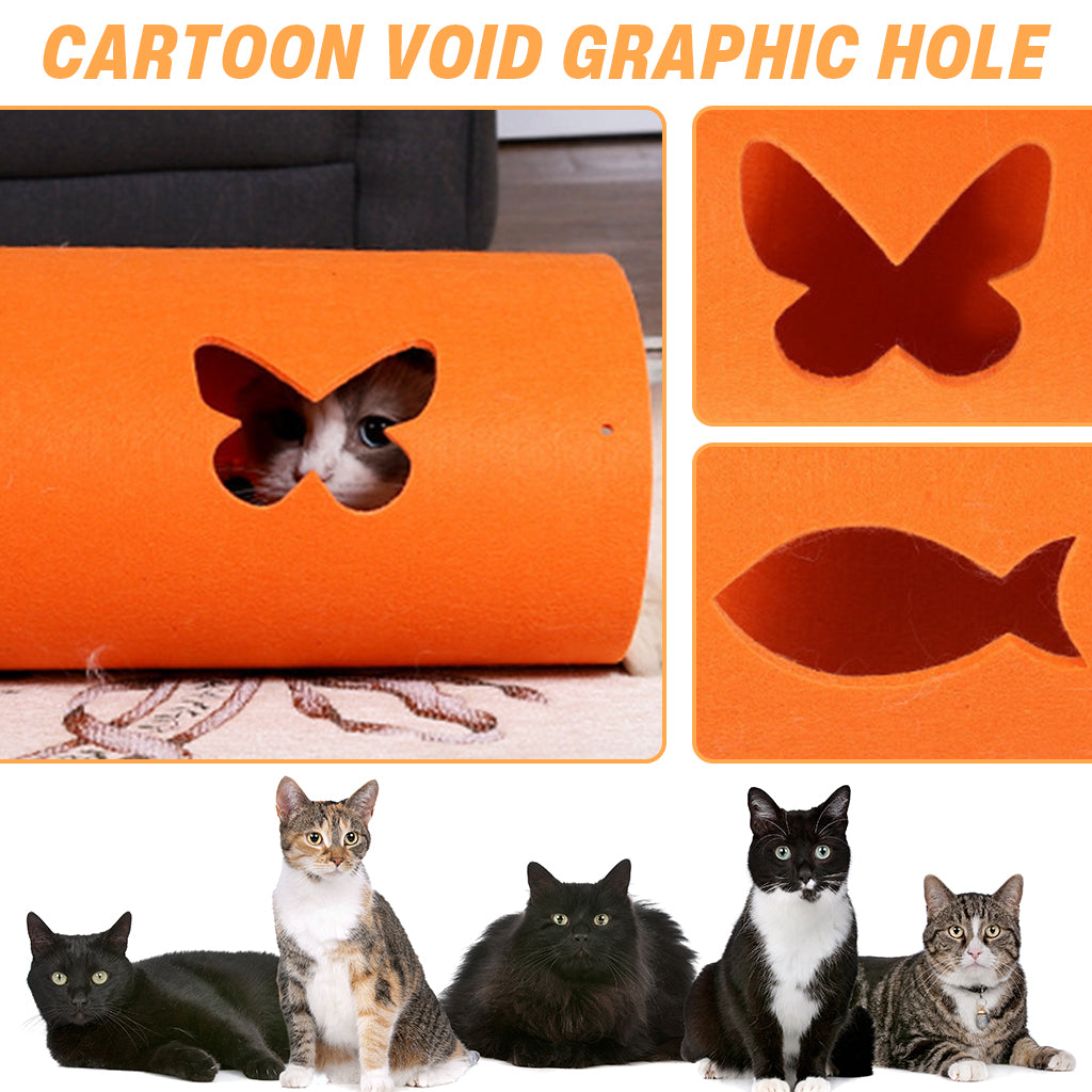 Qpets Felt Cat Tunnel Cat Toy Set of 2 Pieces Freely Assemble Felt Transformable Cat Tunnel Cut Out Felt Hide Cave, 52x70cm Per One