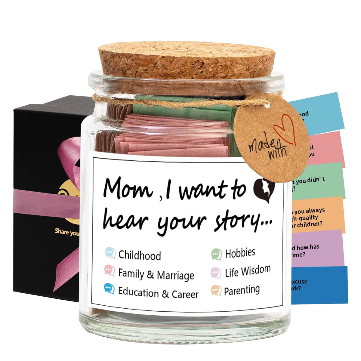HASTHIP Mom, I Want to Hear Your Story Pop Quiz Jar for Mothers, A Mothers Chance To Share Her Life, Parent-Child Conversation Cards Family Interaction Game, Christmas Thanksgiving Activities