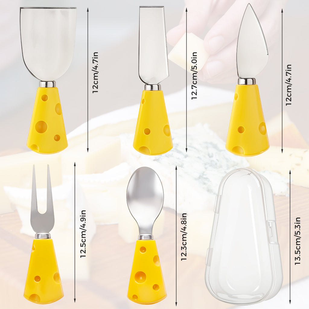 HASTHIP 5Pcs Cheese Cutter Tools Stainless Steel Creative Cheese Tool Set Cheese Slicer Spreader Cheese Fork Almond Cutter Deli Server Kit Party Supplies, with Case