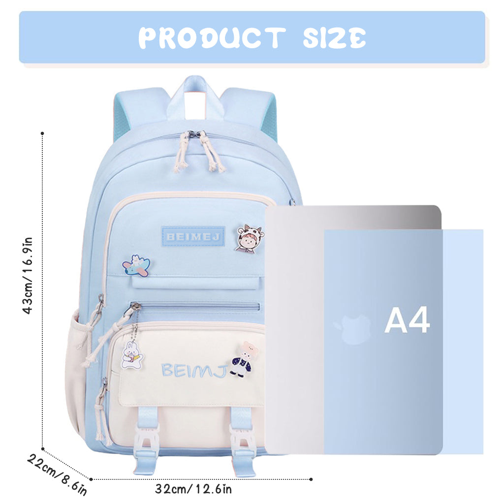 Climberty® Girls School Backpack Kawaii Blue School Book Bag Multi Compartment 15.6 inches Travel Backpack School Bag for Girls 6-12 Years Old Birthday Gift Christmas Gift, 32x15x45cm