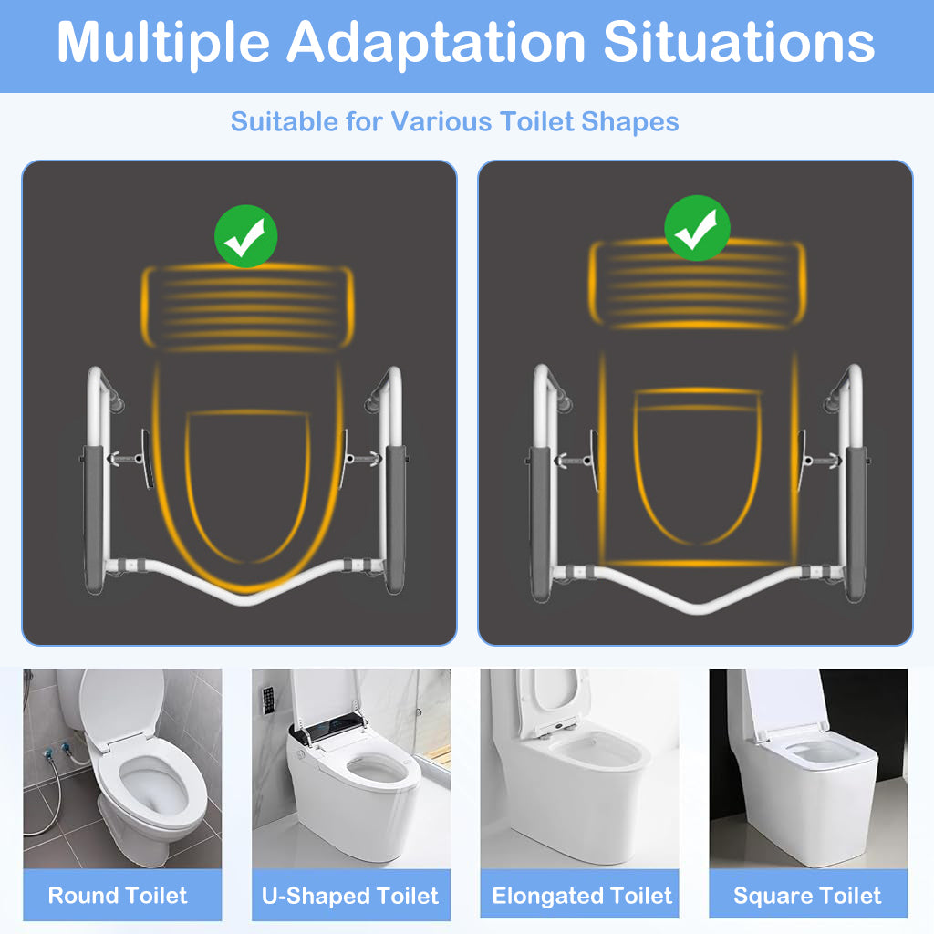 HANNEA Toilet Safety Rail Robust Carboon Steel Bathroom Safety Rail No Drill Suction Cup Toilet Safety Frame for Elderly Adjustable Height & Width Design Bathroom Safety Support for Elderly