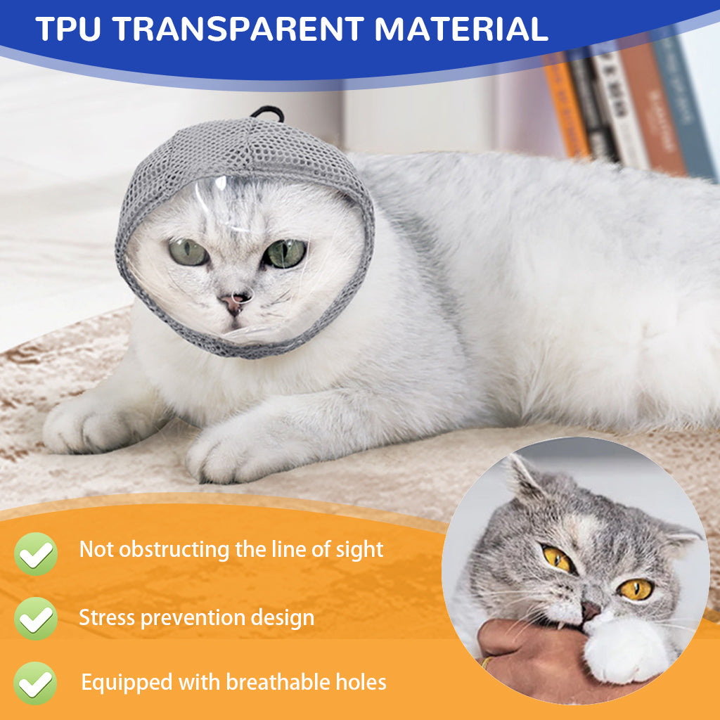 Qpets Cat Face Muzzle Clear TPU Cat Face Muzzle for Grooming Breathable Mesh Drawstring Closure, S