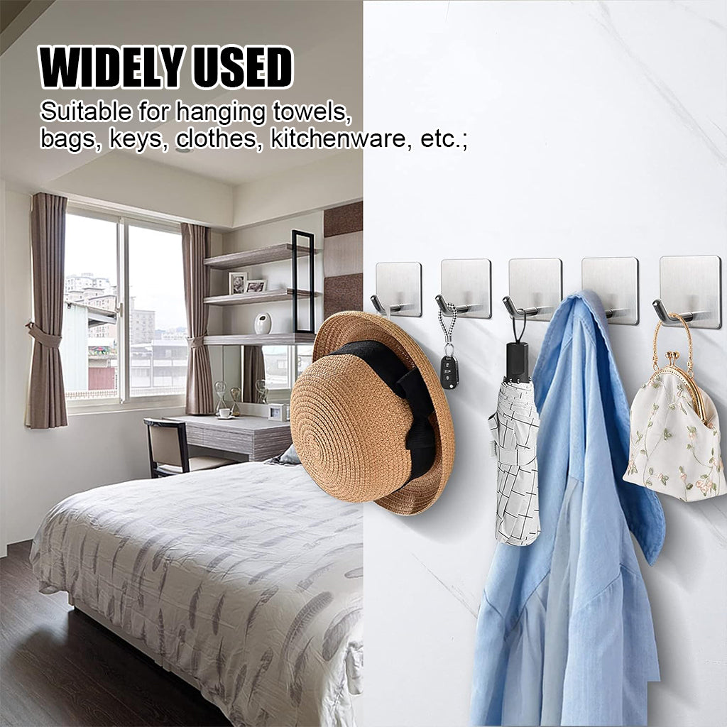 HASTHIP Self Adhesive Wall Hooks Pack of 8, Heavy Duty 6.6lbs Stainless Steel Hooks, Rust-Proof Multipurpose Hooks for Bathroom, Kitchen, Bedroom & Office, Easy Installation, No Drilling Required