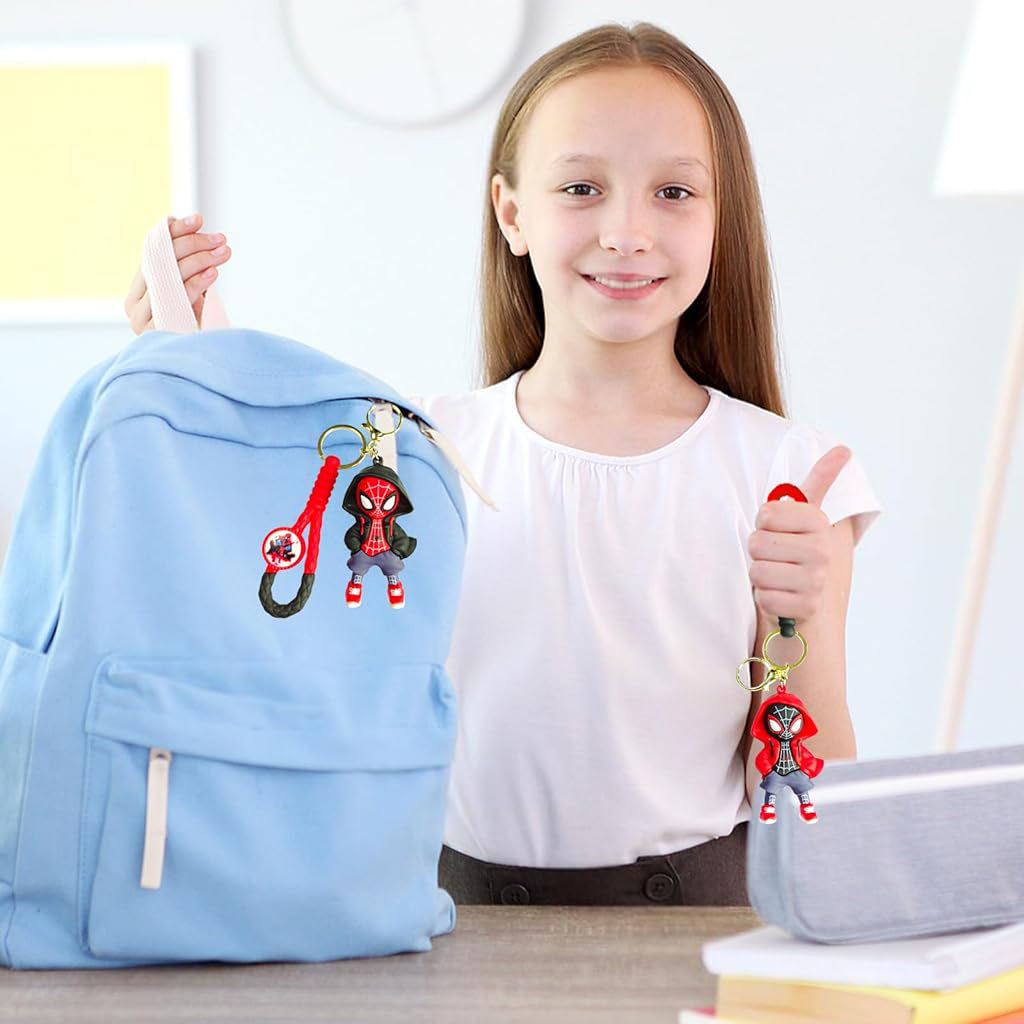 PALAY 2 Pcs Cartoon Keychain Keyring Fashion Couple Keychains Miles Spider Man Silicone Keychain Metal Keyring Backpack Charm Bag Charm Pendent