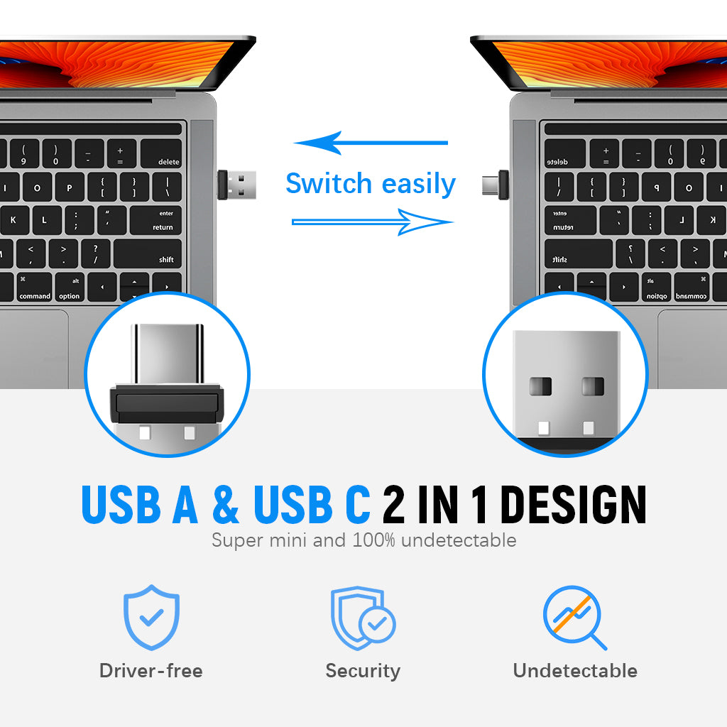 Verilux Mouse Jiggler 2 in 1 USB A and USB C Undetectable Mouse Mover, Automatic Mouse Shaker Automatic Mouse Wiggler Device, Driver-Free Mouse Movement Simulator Keeps Computer/Laptop Awake