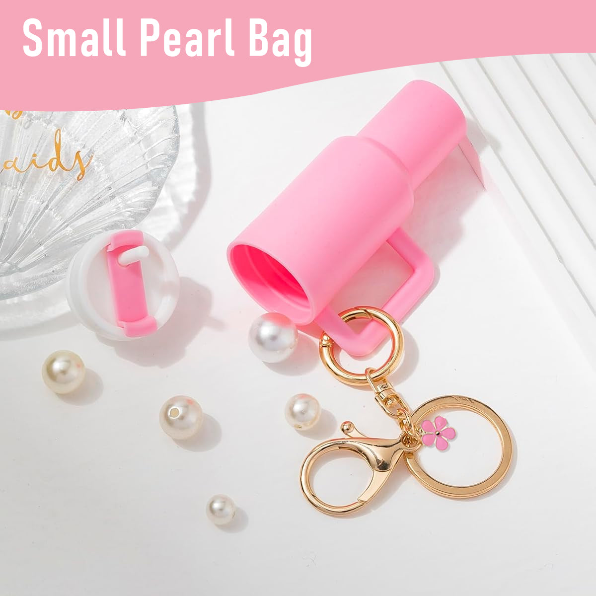 HASTHIP Mini Keychain Accessories for Stanley Cup, Cute Keychain Charms for Women Purse Handbag, Girls Christamas Gifts Valentine's Day Gifts (Pink)