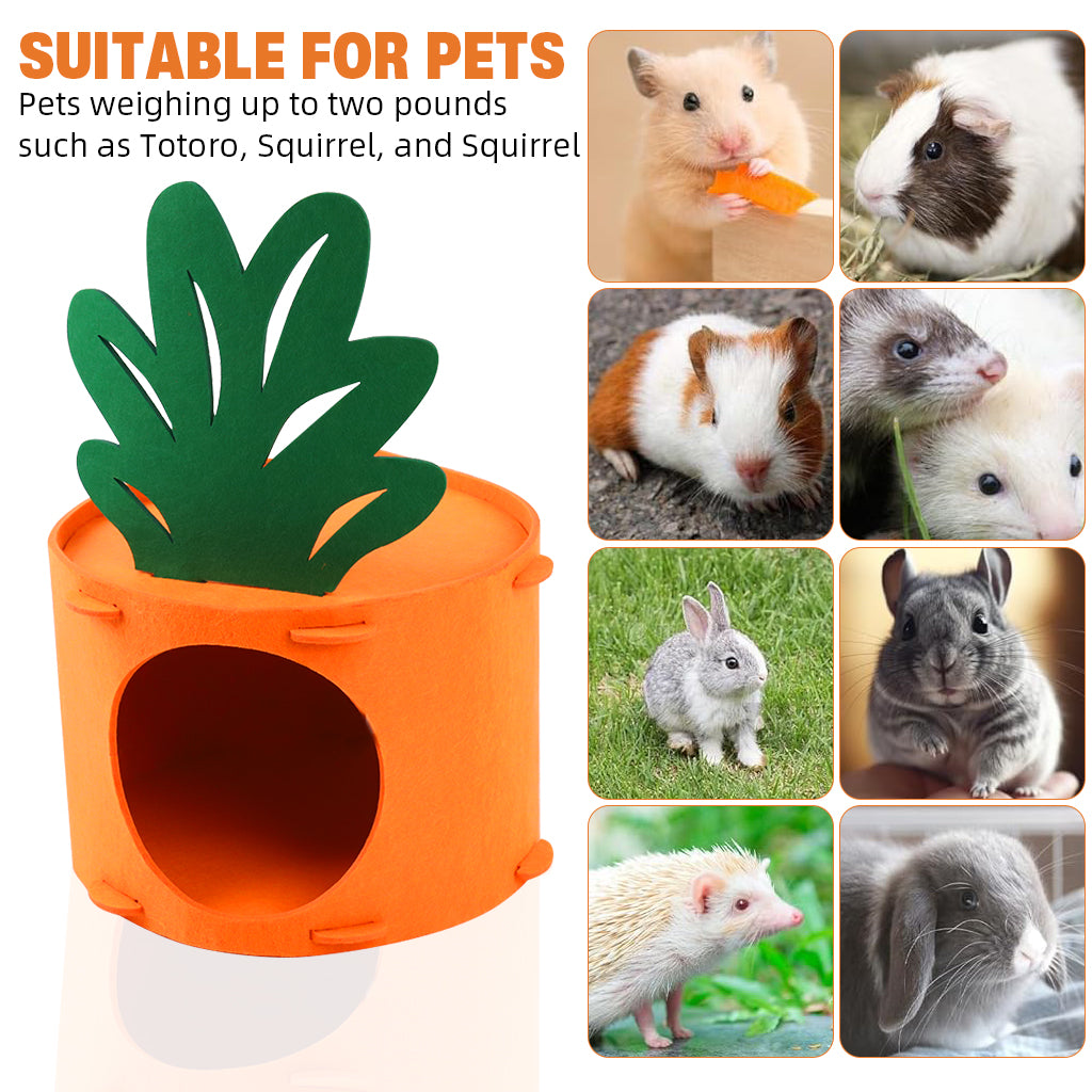 Qpets Hamster House Rabbit House, Felt Carrot Bunny House Cute Guinea Pig House Small Pet Hideout, DIY Assembly Washable & Detachable Small Pet House Play Cave for Hamsters, Mice, Rabbits -17X13.5CM