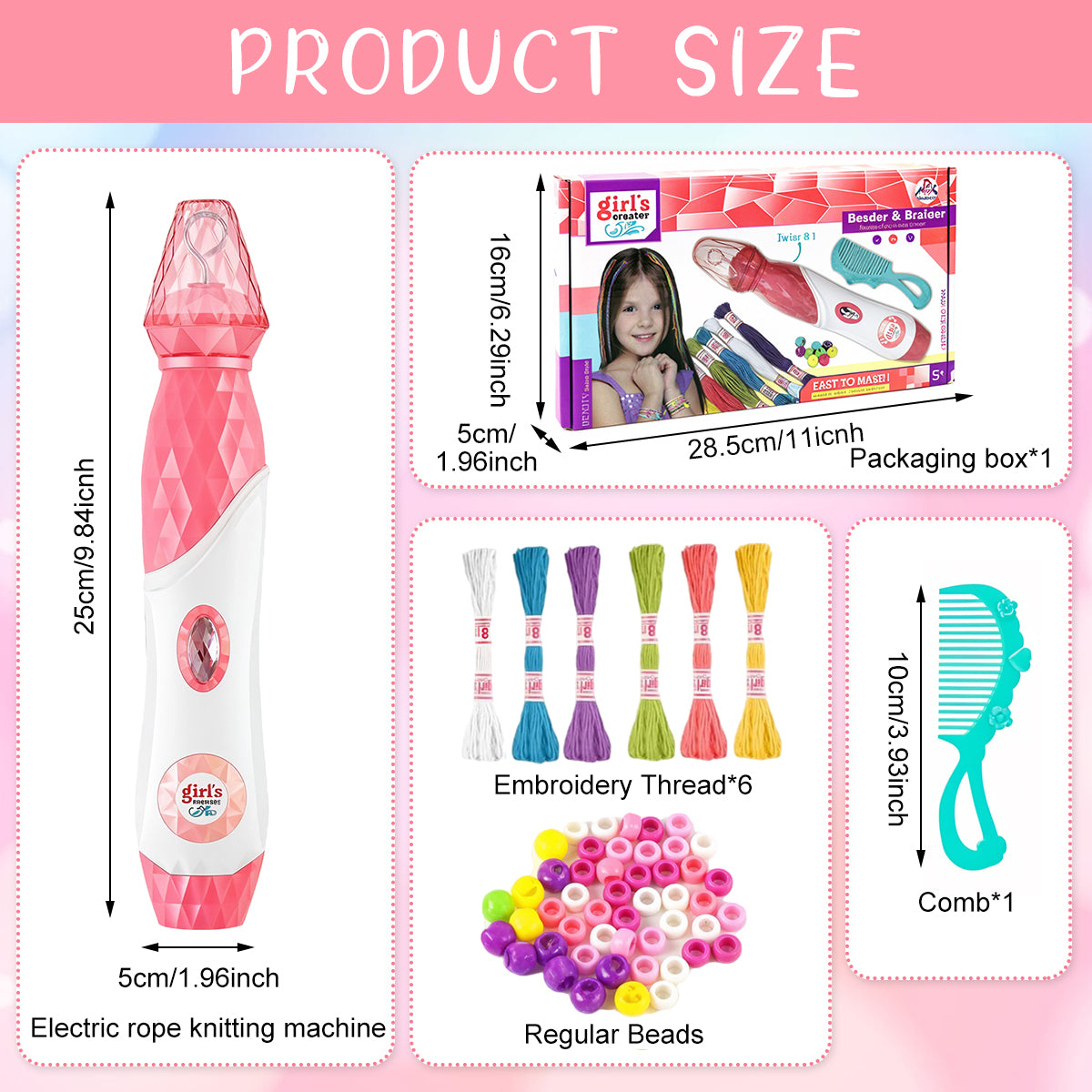 PATPAT Color Hair Braids Maker Electric Extension Hair Braids Making Machine Stylish Y2K Color Yarn Braids Maker Hair Styling Tool Set with Multi Color Yarns, Comb, Beads Charm