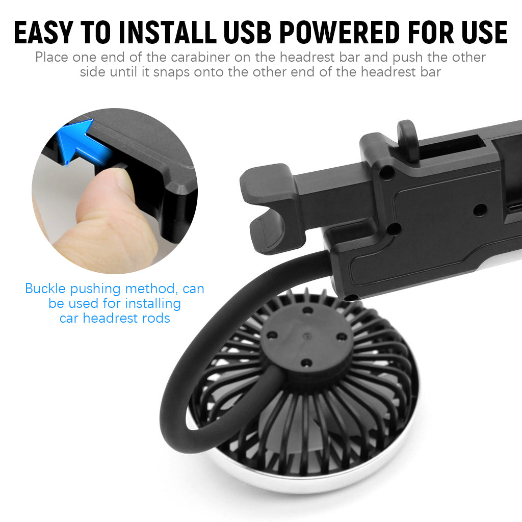 STHIRA® Fan for Car Back Seat Car USB Fan with Dual Head 3-Speed Adjustable Cooling Air Fan with 360° Rotation Independent Switch USB Fan for Car Compact Design For Auto Headrest, Ideal for Cars/SUVs