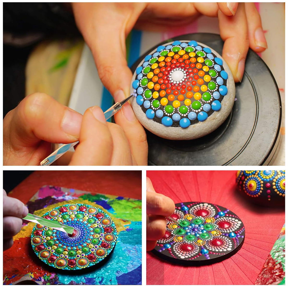 HASTHIP DIY Mandala Art Kit Beginners Mandala Pattern Stencil Diamond Painting Art Kit Mandala Art Therapy Painting Kit with Mandala Stencils, Painting Brushes & Tools Gift for Kids & Adults