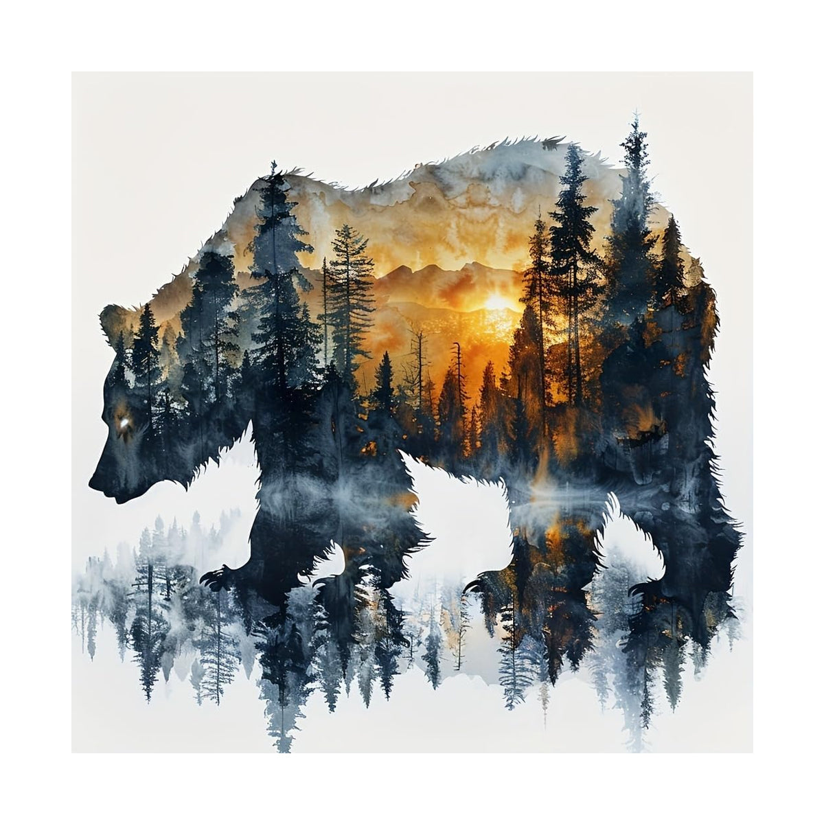 HANNEA Diamond Painting Kit 12x12 inch Grizzly Bear Silhouette Forest Diamond Art Painting DIY Diamond Painting Material Kit for Home Wall Decor Home Gift, with Tools and Accessories