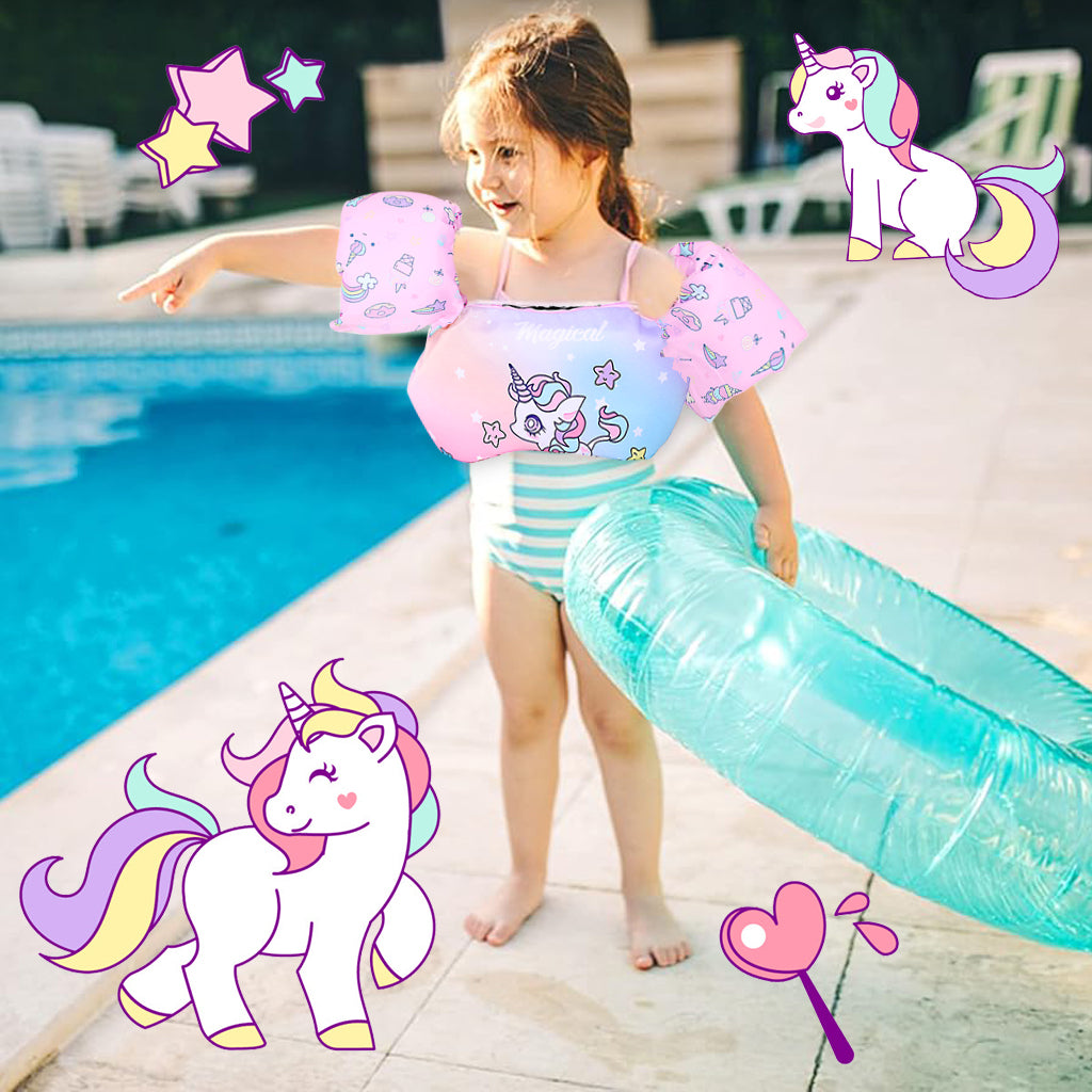 Proberos Unicorn Swim Vast One Piece Inflatable PVC Floating Vest Arm Floats Beginners Safe Floating Arm Floats Red Cartoon Kids Toddler Floating Vest Arm Floats for Toddler Kids 30-55 lbs
