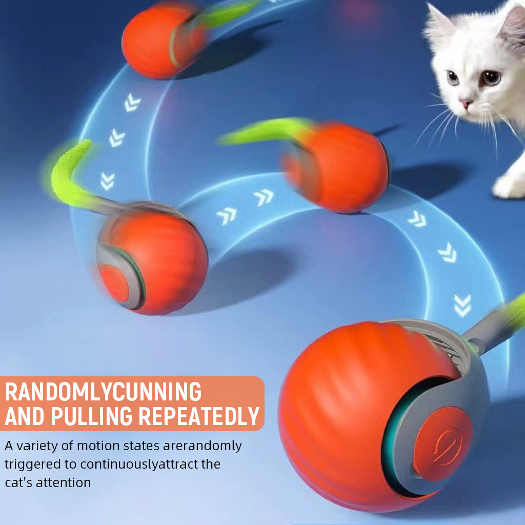 Qpets Smart Cat Toy Ball, Electric Self Roller Ball Cat Toywith Rat Tail, Fun Cat Speedy Ball Toy with 2 Modes Cordless Chasing Ball Toy Food Grade Silicone Cat Toy Teasing Ball - USB Rechargeable