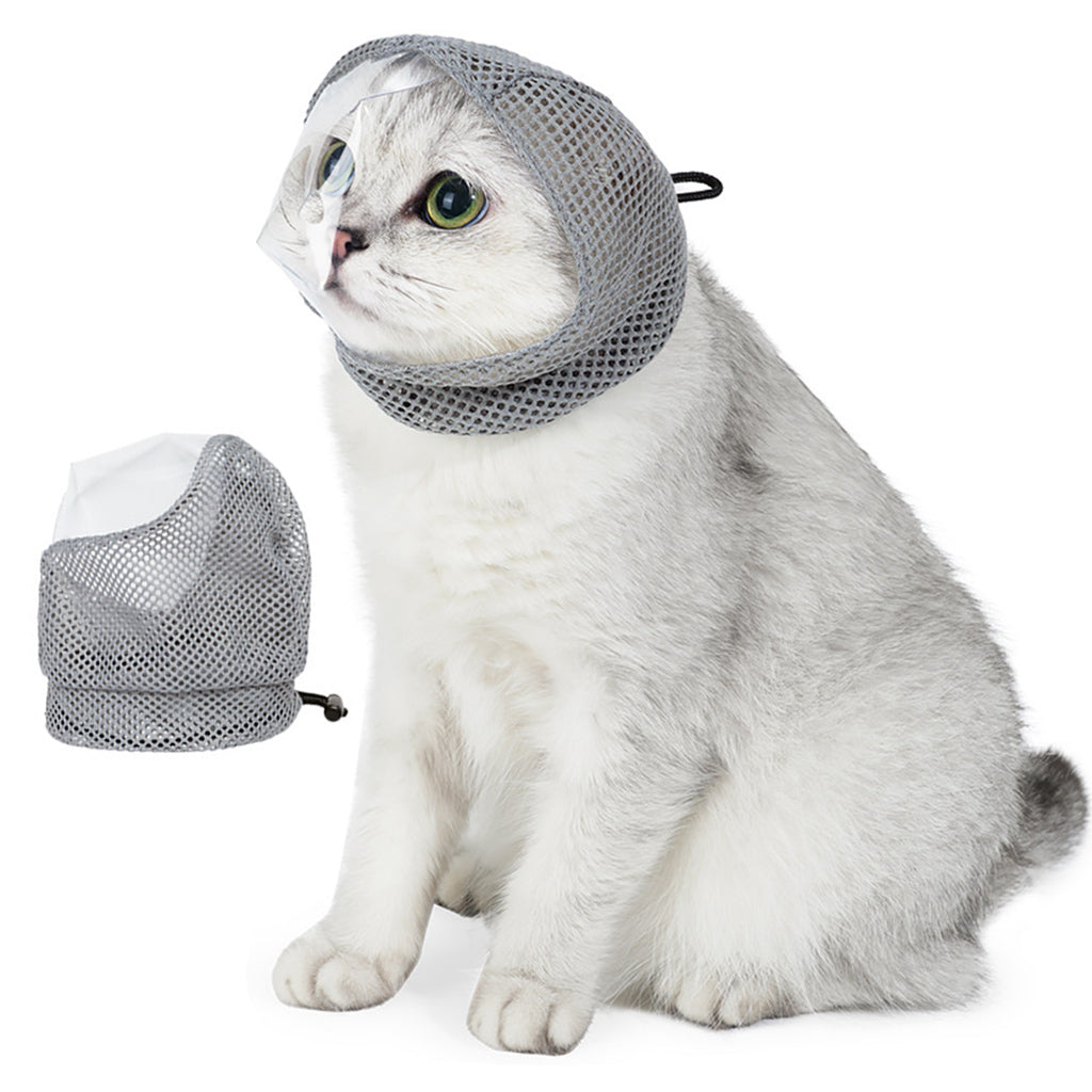 Qpets Cat Face Muzzle Clear TPU Cat Face Muzzle for Grooming Breathable Mesh Drawstring Closure, S