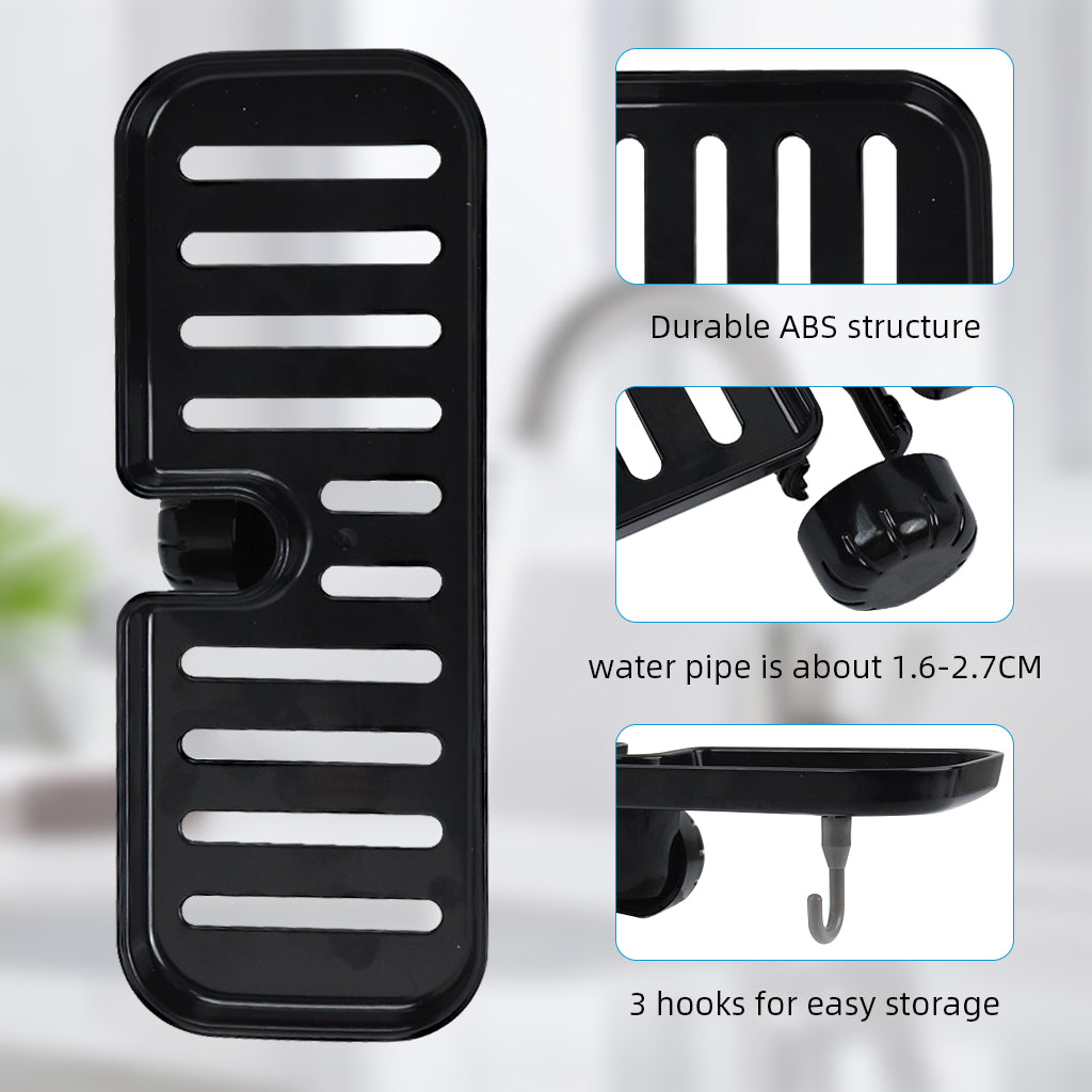 HASTHIP Kitchen Sponge Holder Dry Rack Dish Rag Rack Drain Rack with Hooks Space Saving Sink Faucet Mount Sponge Holder Hand Soap Holder Tool Organizer