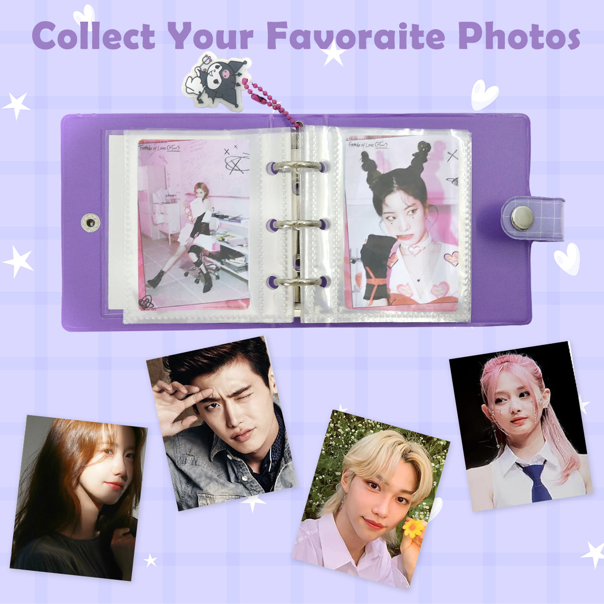 HASTHIP Kuromi Pocket Photo Album Hold Up 40 Photos of 3'' Binder Album Double Side Clear PVC Photo Pocket Kawaii Cartoon Instant Square Films Pocket Album Kpop Star Binder Photocard