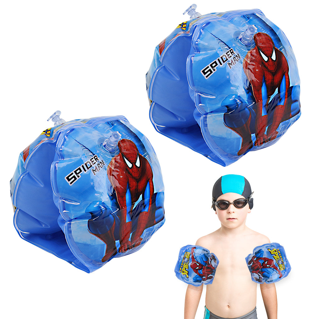 Proberos 2pcs Swimming Floats for Toddler Boys Dual Air Bag Design Blue Cartoon Print Spider Man Arm Floats PVC Inflatable Arm Floats for Young Swimmers