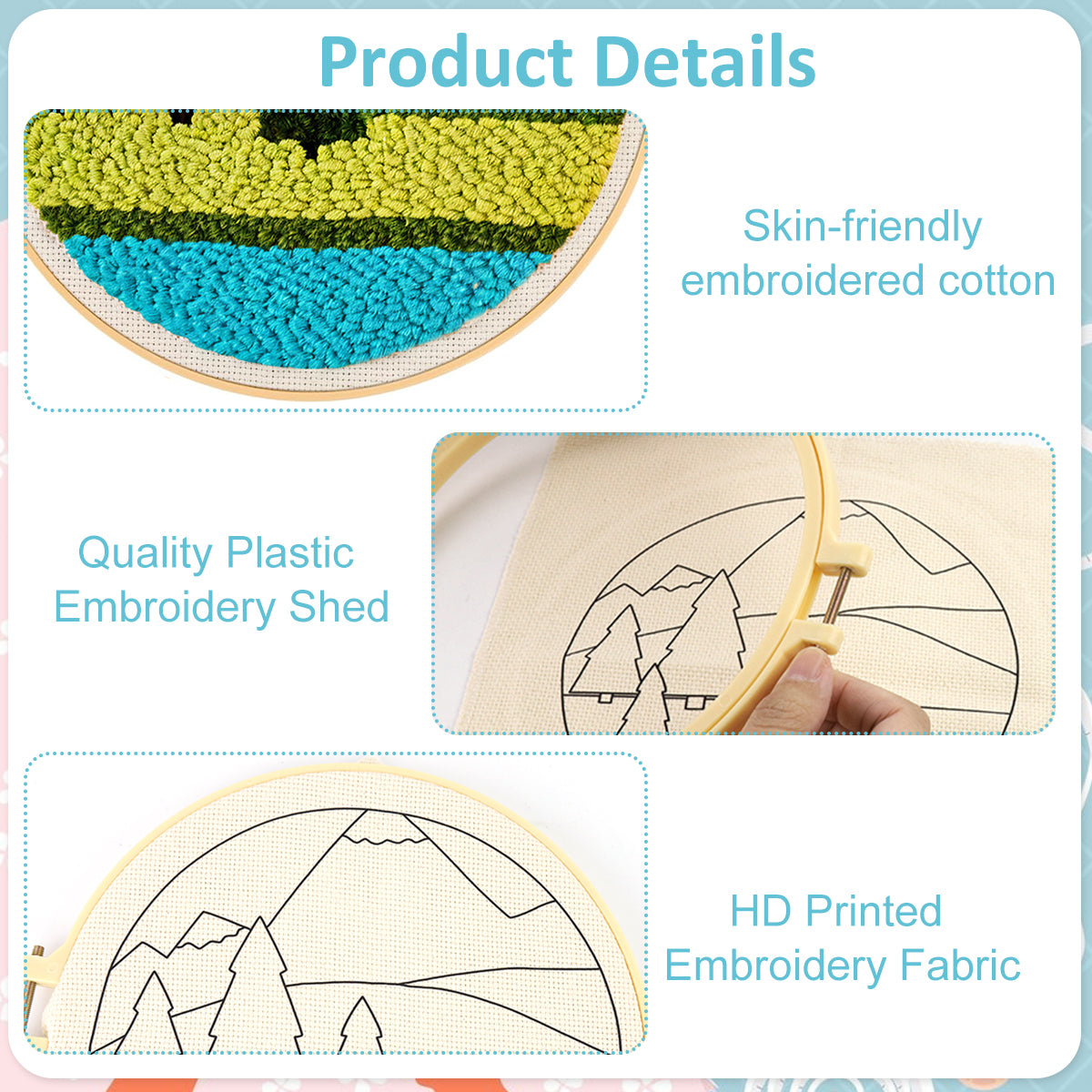 PATPAT 20x20CM DIY Tufting Art Craft Kit Cute Kuro-mi Punch Needle Kit Embroidery Kit for Beginners DIY Hoop Embroidery Kit with Embroidery Punch Needles, Hoop, DIY Art Kit Gift for Kids Adults