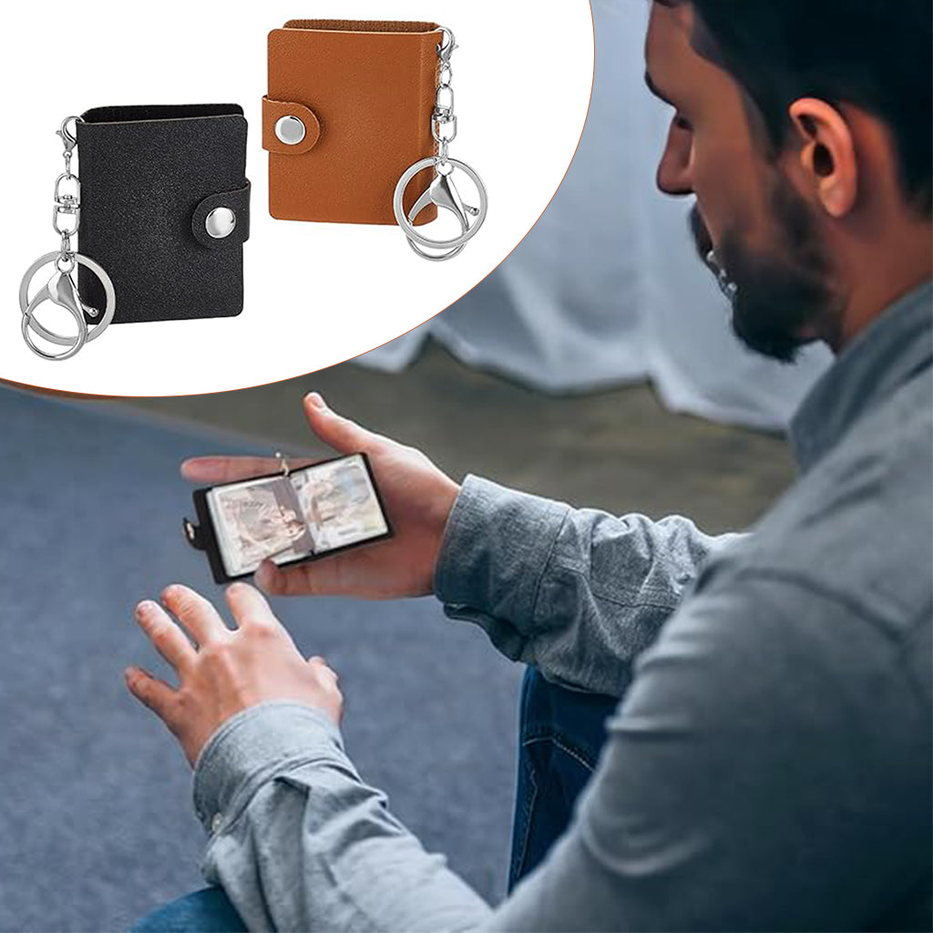 HASTHIP 2 Pack 2 inch Leather Mini Photo Album Keychain, Valentine Photo Storage with Keychain Pocket Photo Album Keychain - Gift Idea for Father's Day, Birthdays, Anniversaries