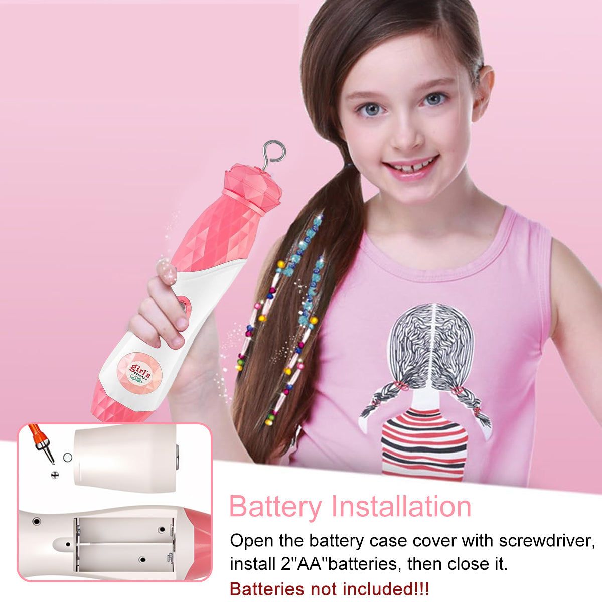 PATPAT Color Hair Braids Maker Electric Extension Hair Braids Making Machine Stylish Y2K Color Yarn Braids Maker Hair Styling Tool Set with Multi Color Yarns, Comb, Beads Charm