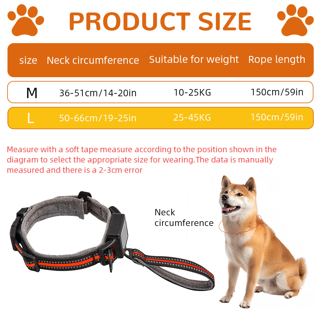 Qpets Dog Collar 2 in 1 Adjustable Dog Collar with 1.5 Meters Retractable Pull Handle Intergrated Dog Leash Dog Collar Night Safety Reflective Dog Collar for Medium /Large Dog, Suitable for 25-45kg