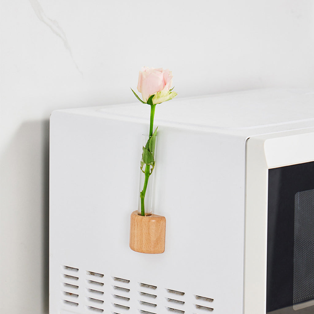 HASTHIP Fridge Magnet Decorative Mini Hydroponics Tube with Magnetic Wooden Holder Fresh Green Hydroponics Fridge Refrigerator Magnet Home Decor