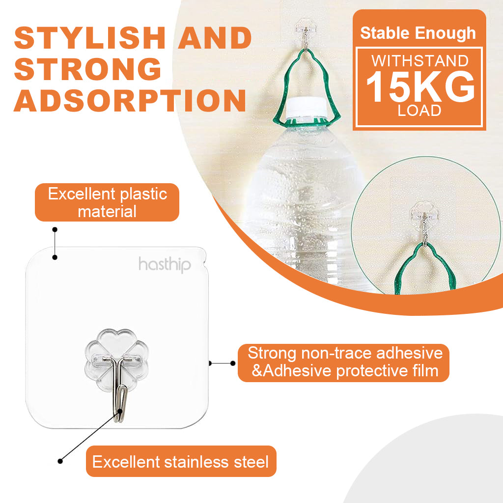 HASTHIP 10Pcs Wall Hooks Strong Acrylic Backing Glue Wall Hooks Self-Adhesive Wall Hooks for Bathroom, Kitchen Waterproof Ultra Adhesive Wall Hooks