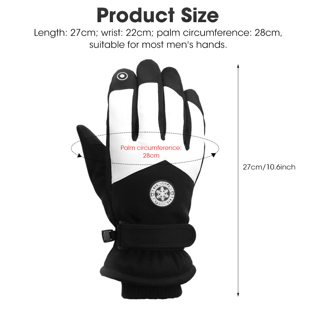 GUSTAVE Winter Gloves for Men - Fleece Lined, Touch Screen, Waterproof & Windproof Warm Gloves with Anti-Slip Grip for Riding, Hiking, Ski - Black & White Stylish Design, Free Size