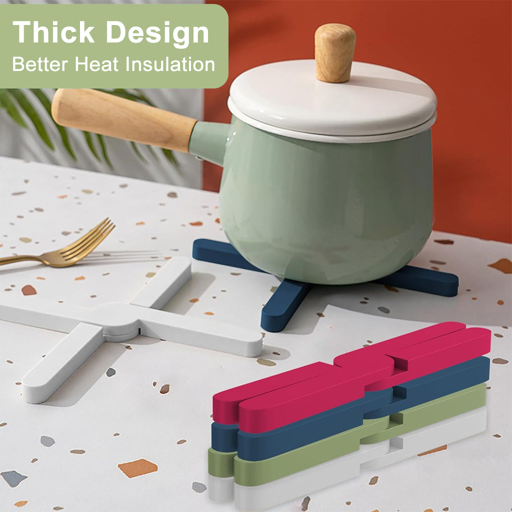 HASTHIP 4Pcs Kitchen Silicone Trivets Folding Silicone Insulation Trivets Colorful Pot Insulation Bars Crossing Design Heat-resistant Table Protector Bars for Pots, Pan, Soup Bowls