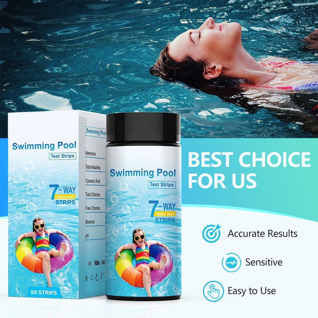 HASTHIP 100 Counts Swimming Pool Water Quality Test Strips Multi Use Water Quality Test Strips for PH, Hardness, Total Alkalinity, Total Chlorine, Bromine, Cyanuric Acid