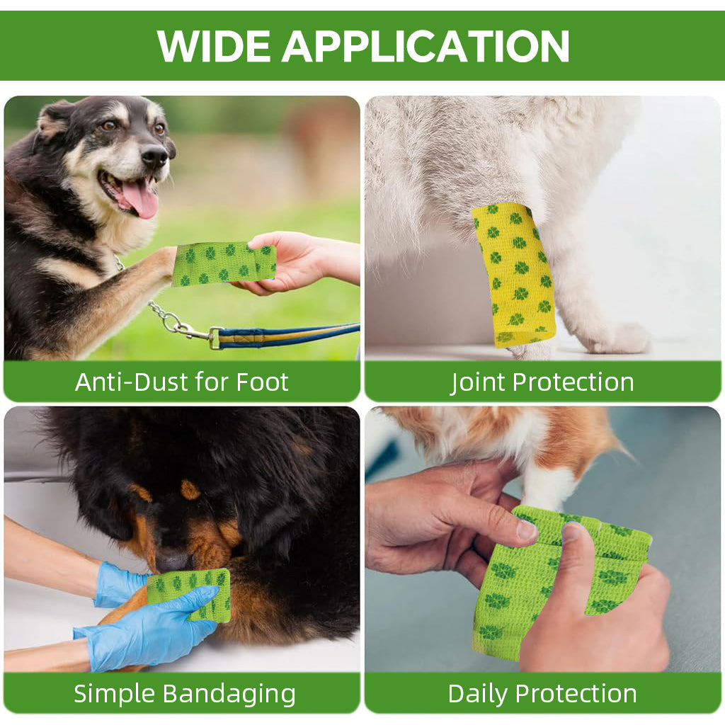 Qpets 6 Rolls Pet Crepe Bandage Bitter Flavored Anti-lick Bandages Non-woven Stretchy Injury Recovery Bandage Cartoon Print Self Adhesive Bandage Wrap, 2.95 inches Wide x 14.76 ft Long