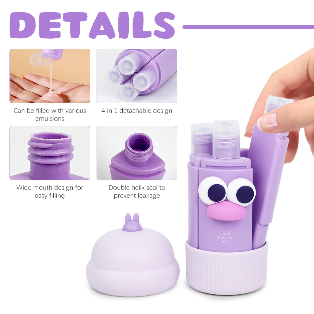 MAYCREATE Travel Bottles Set, 4Pcs 60ml Silicone Travel Bottles Modular Toiletries Containers Leaking Proof Flip-up Lids Design for Shampoo, Shower Gel, Body Lotion, Face Cream, Moisturizer