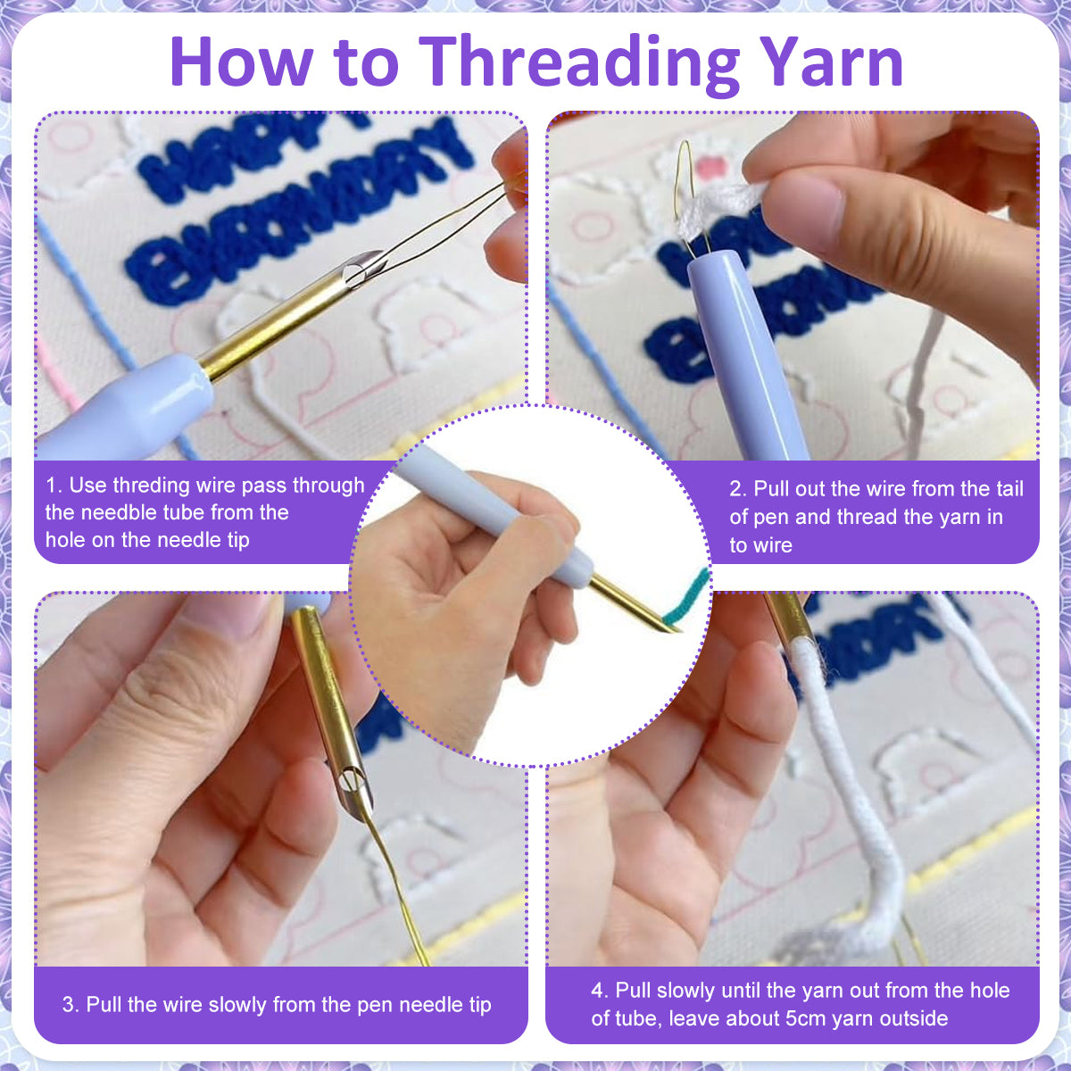 PATPAT 20x20CM DIY Tufting Art Craft Kit Cute Kuro-mi Punch Needle Kit Embroidery Kit for Beginners DIY Hoop Embroidery Kit with Embroidery Punch Needles, Hoop, DIY Art Kit Gift for Kids Adults