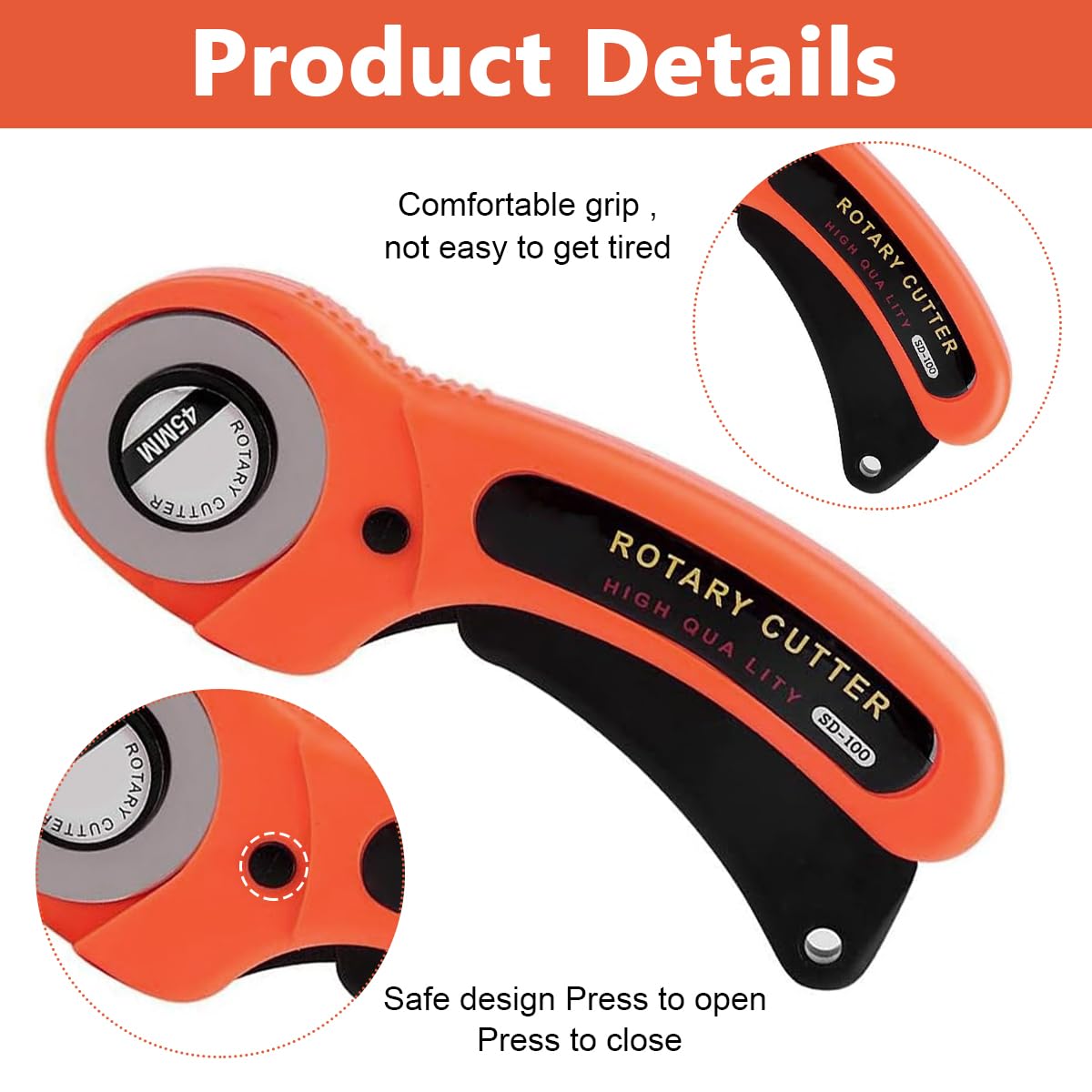 Serplex 45mm Fabric Roller Cutter with 9Pcs High-speed Steel Blades with 4 Types, Safe Lock Design Ergonomic Rotary Fabric Cutter For Sewing, Quilting, DIY Cloth Craft, Leather Craft, Felt Craft