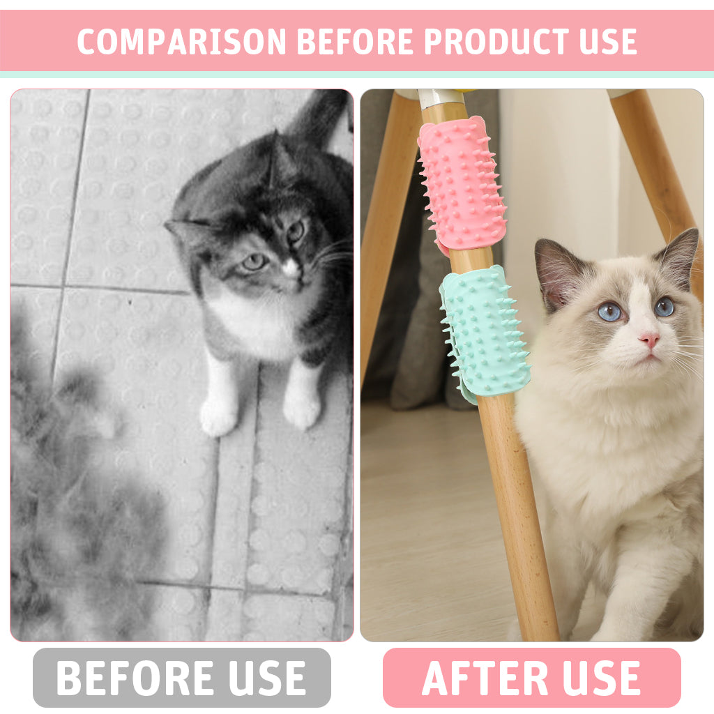Qpets 2Pcs Cat Self Grooming Brushes, Silicone Cat Self-Groomer Removable Cat Self Grooming Pads for Leg Chair, Table Chair, Desk Chair