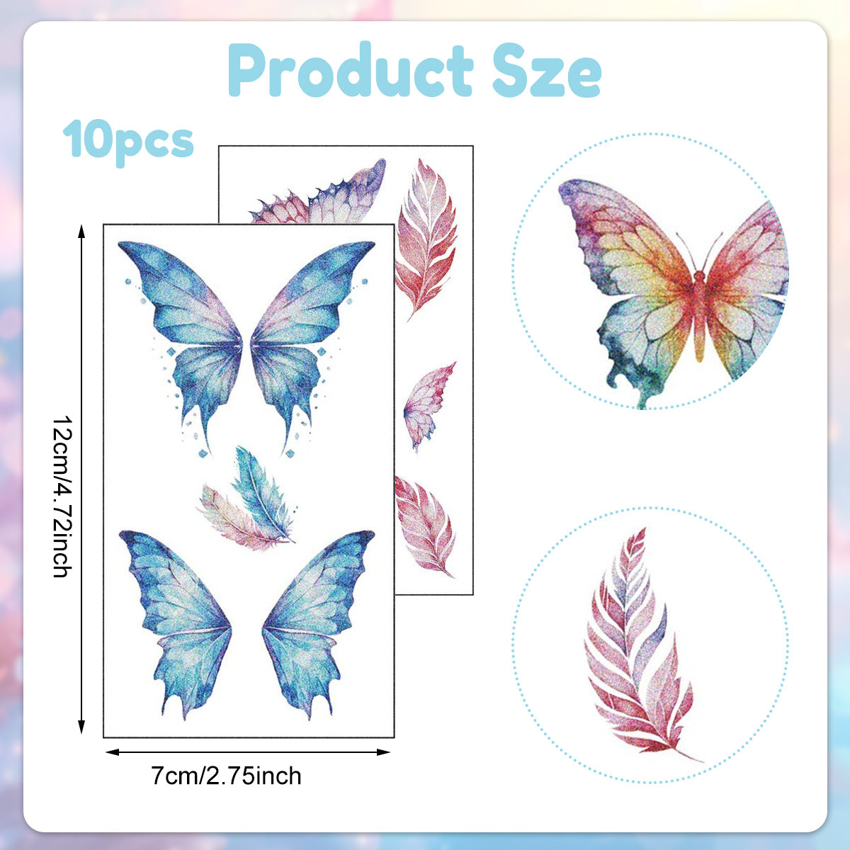 MAYCREATE 10 Sheets Butterfly Tattoo Sticker Glittering Butterfly Temporary Tattoo For Women Girls Kids Mehendi Tattoo Sticker for Party Makeup Tattoo Sticker for Face, Hands, Arm, Body