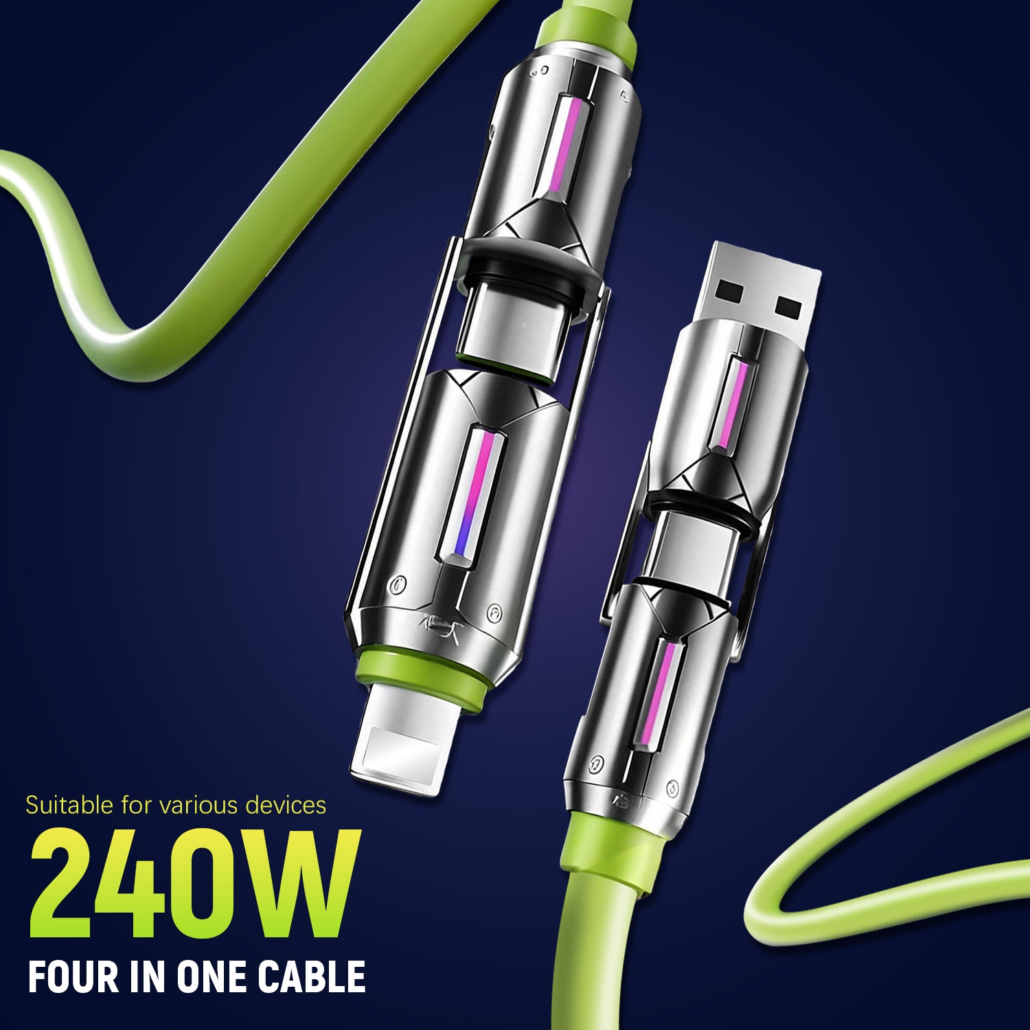 Verilux 4 in 1 Type C Cable 4Ft/1.2M, PD 240W Multi C Type Cable Fast Charging Cable & 480Mbps Data, 30W Type C to Light-ning for iPhone 16/16 Plus/16 Pro/16 Pro Max/15, Galaxy S24/S23, MacBook, iPad