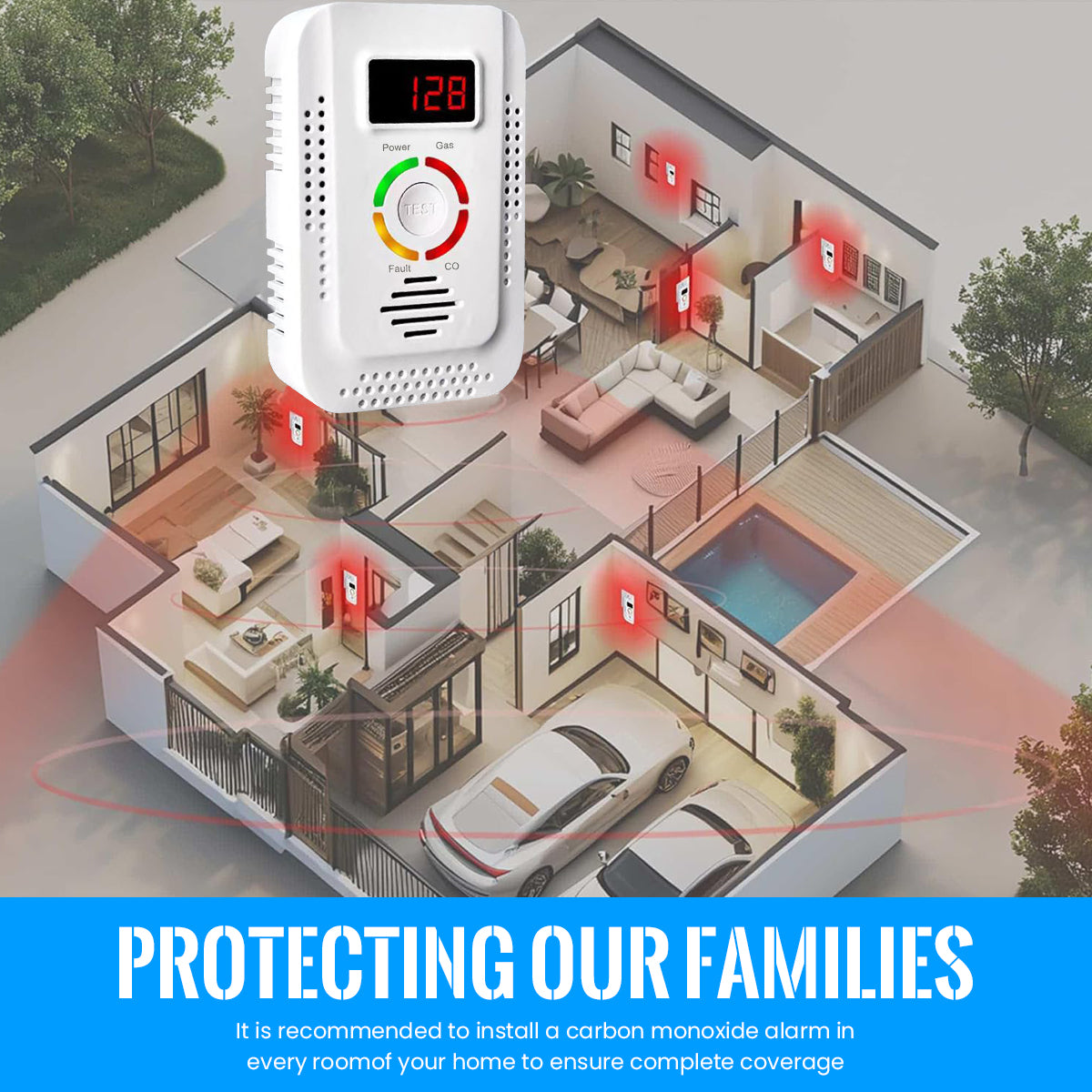 Serplex 2 in 1 Natural Gas Detector and Carbon Monoxide Detector, Carbon Monoxide Alarm with Sound and Light Alarm Gas Leakage Detector for CO, LNG, LPG, Gas Leak Detector Monitor Alarm for Kitchen